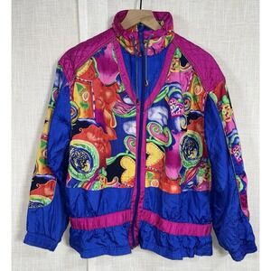 Vintage 90s EVR Women's M Windbreaker Full Zip Lightweight Colorful Jacket Retro